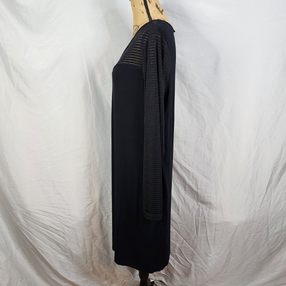 ASOS CURVE Size 18 Black Viscose Knit Sheer Ribbed Long Sleeve Sweetheart‎ Dress - Picture 4 of 12